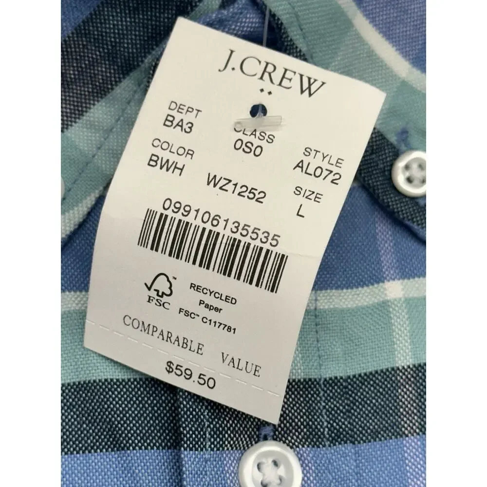 J. Crew Mens Large Classic Flex Oxford Long Sleeve Pocket Blue Plaid Shirt